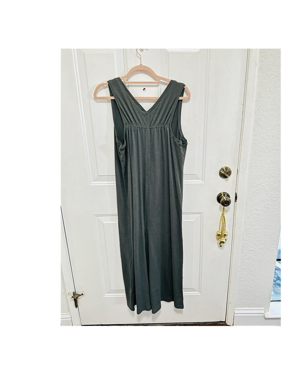 Susina Green Ribbed V-Neck Sleeveless Wide-Leg Stretch Jumpsuit L